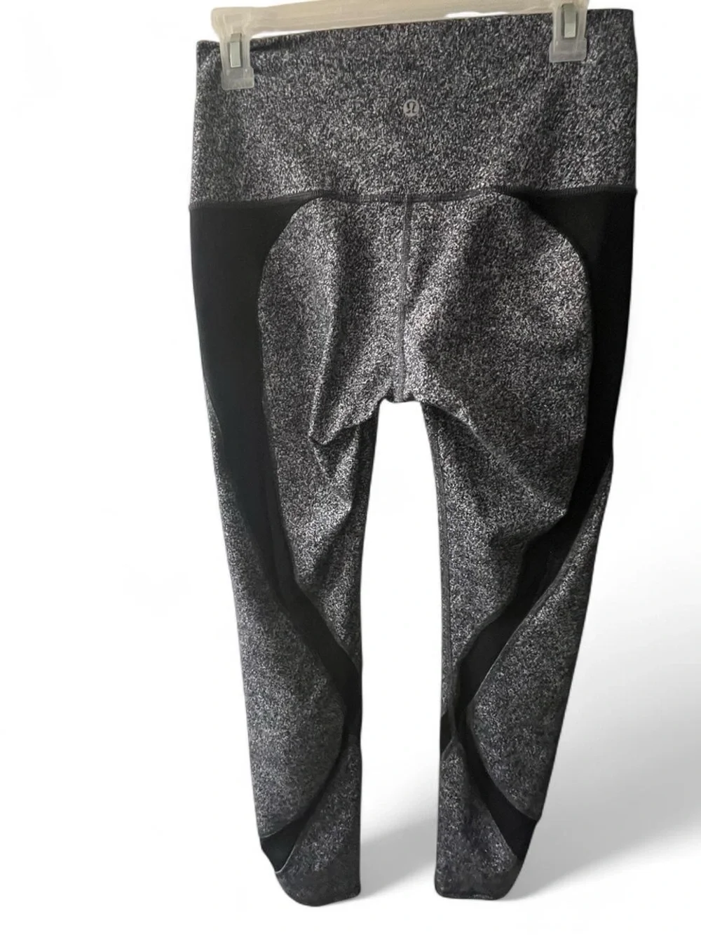 Lululemon High-Rise Textured Gray Leggings with Black Side Panels